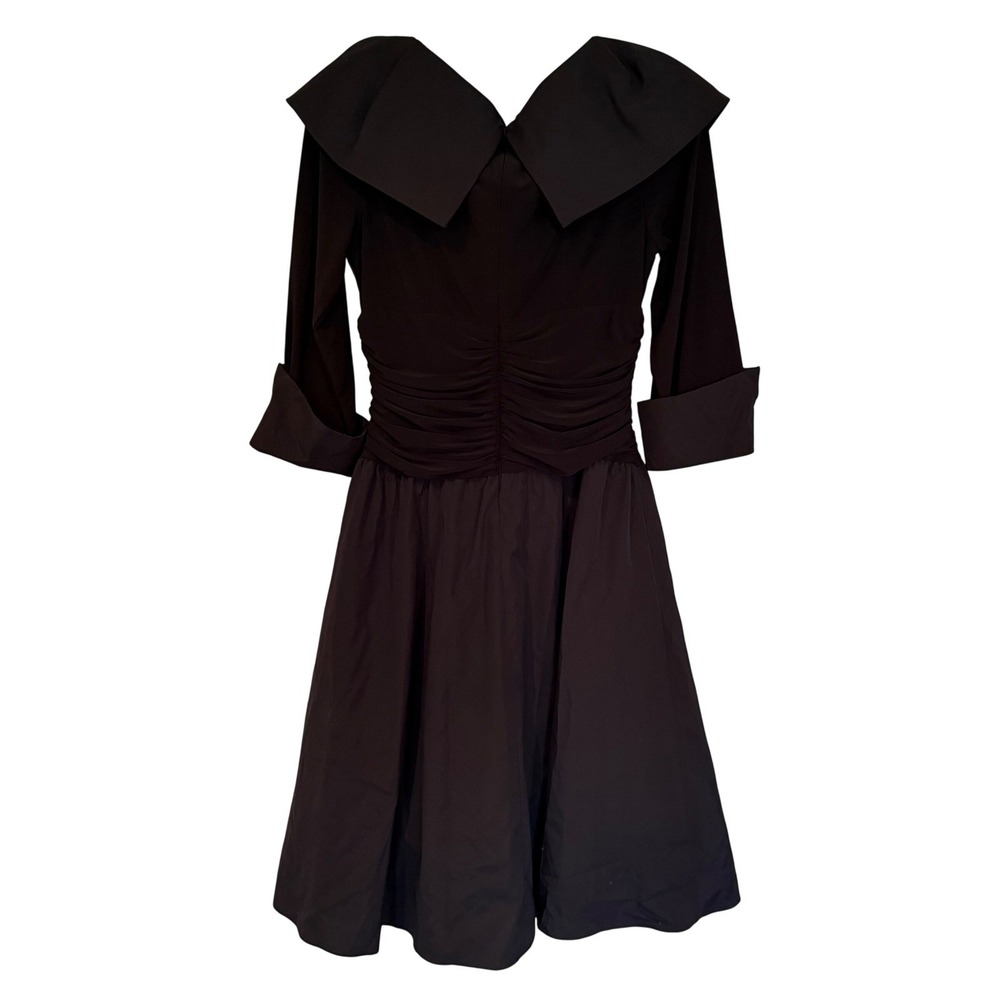 Eliza J Midi Dress Ruched Fit & Flare Women's 8 Black Retro Rockabilly Feminine - Picture 11 of 14